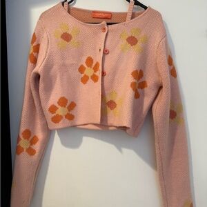 Pink Floral Knit Cardigan & Tank Top